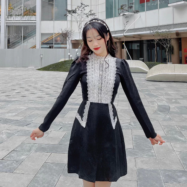 Váy Dạ Phối Ren Nữ QC Cao Cấp ❤️ Cùng CAROLL Rinh Đồ Tết ❤️ Đầm tay bồng phối ren thiết kế năng động cá tính Siêu Đẹp