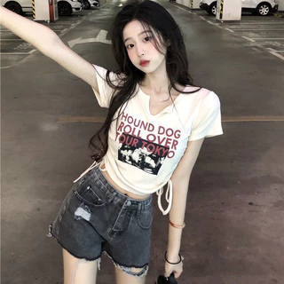 Áo croptop baby tee thun nữ dây rút mặc 2 kiểu ôm body tay ngắn cổ tim sexy thun lạnh co dãn đẹp vintage bigsize