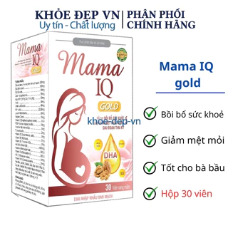 Viên uống Mama  IQ Gold bổ sung DHA, acid folic, sắt, vitamin cho bà bầu giúp bồi bổ sức khỏe, nâng cao sức đề kháng hộp