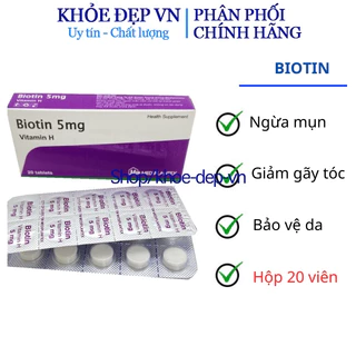 Viên uống Biotin 5mg giảm mụn trứng cá giảm tiết bã nhờn đẹp da – Hộp 20 viên