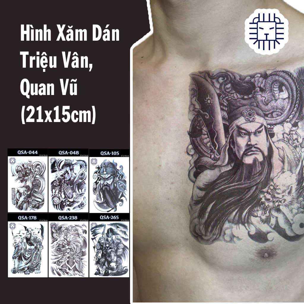 Hình Xăm Dán Quan Vũ. Triệu Vân, Nhị Lang Thần Chụp Ảnh, Đóng Phim, Dễ Dàng Tẩy Xóa - Dùng 2-5 Ngày (21x15cm)