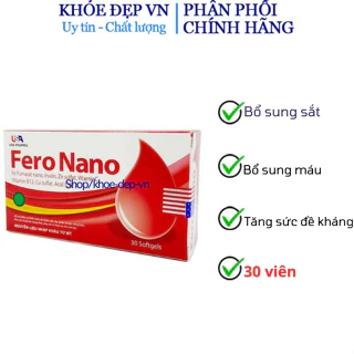 Viên uống bổ máu Fero Nano bổ sung Sắt cho người gầy yếu , người thiếu máu , phụ nữ mang thai , Acid Folic - Hộp 30 viên