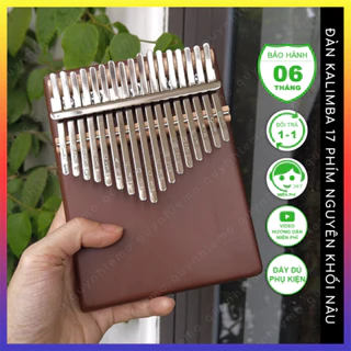 Đàn kalimba 17 phím nguyên khối chữ nhật màu nâu QUYNHLEMO, Kalimba tặng búa, khăn lau, túi rút, tài liệu, giấy dán