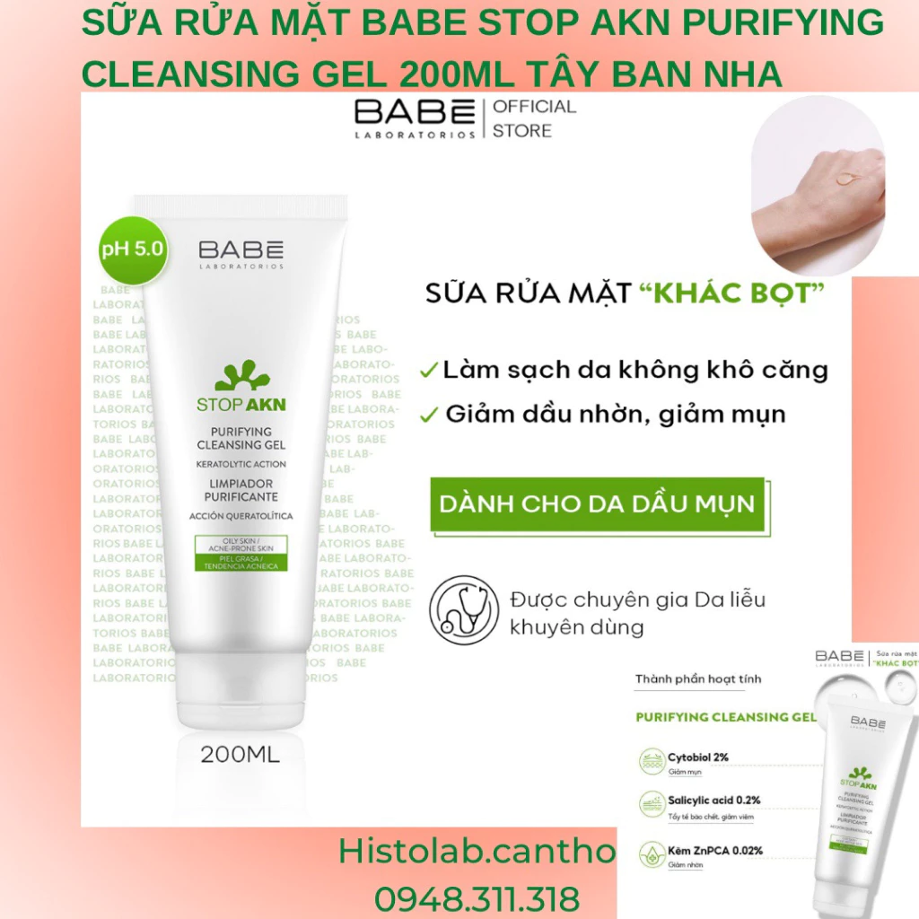 [CÔNG TY] Sữa rửa mặt BABÉ Stop Akn Purifying Cleansing gel cho da dầu mụn