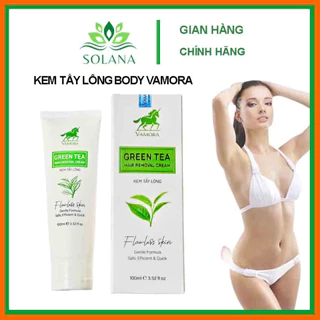 Kem tẩy lông VAMORA Green Tea (100ml) dùng cho Vùng kín, Bikini, Nách, Chân, Tay, Bụng, Ngực an toàn cho da nhạy cảm