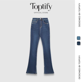 Quần jeans dài nữ ống loe TOPTIFY kiểu xẻ lai năng dộng Ellowen Jeans TQJ51