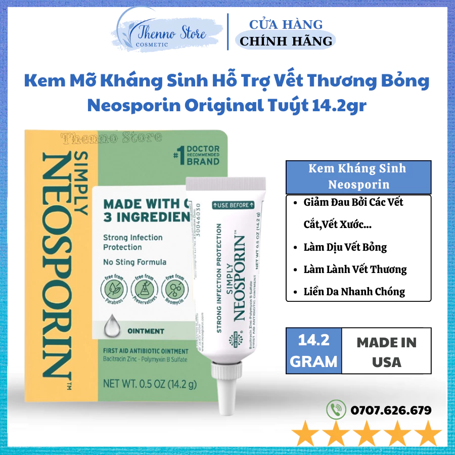 Kem Mỡ Kháng sinh Hỗ Trợ Vết Thương bỏng Neosporin Original Tuýt 14.2gr