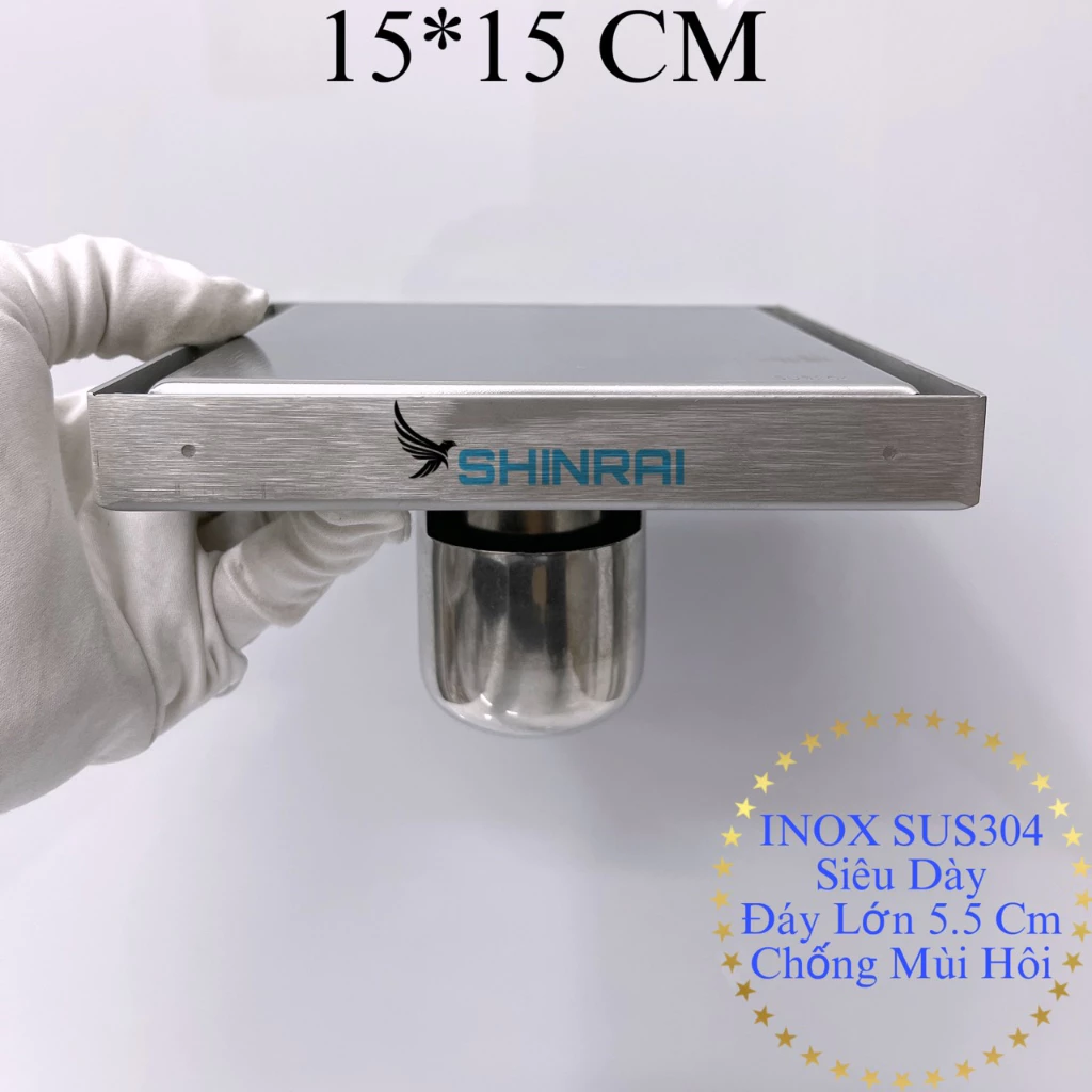 ( 15*15 CM - Có Thể Dán Gạch Được ) Ga Thoát Sàn , Phễu Thoát Nước INOX SUS304 Tấm Đặc Loại Dày Nhà Tắm SHINRAI