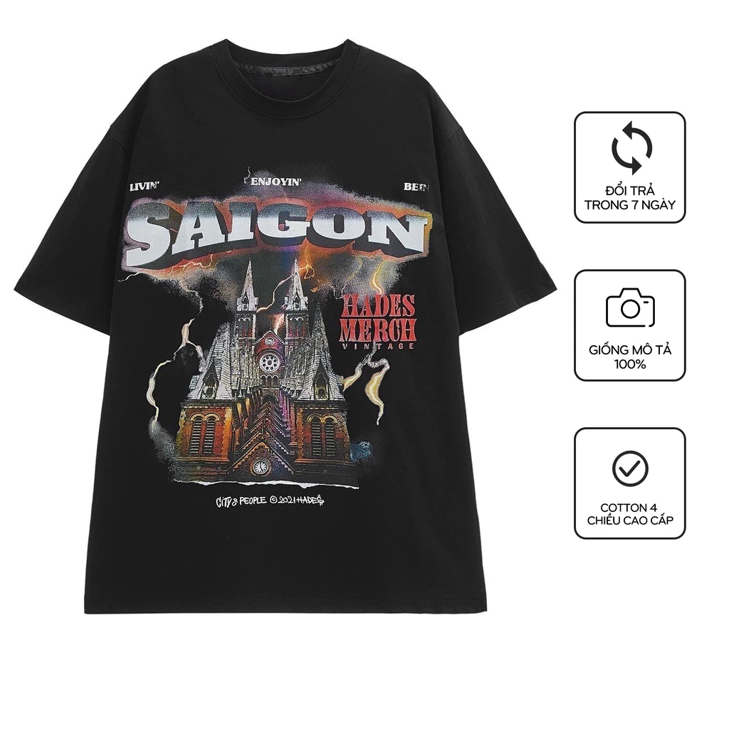 Áo thun Hades SAIGON SPIRIT BLACK nam nữ áo thun tay lỡ hades sài gòn, Áo Hà Nội Spirit tee Hades  nam nữ phong cách trẻ