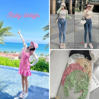 Áo khoác len nữ , áo khoác nữ cardigan dệt kim mỏng thoáng khí tay dài chống nắng dáng croptop phong cách Hàn quốc - 001