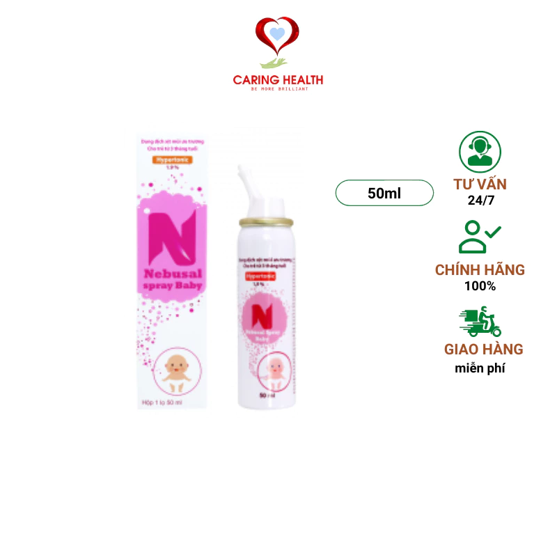 Dung dịch xịt mũi ưu trương Nebusal Spray Baby 1.9% chai 50ml - giúp giảm nghẹt mũi cho trẻ từ 3 tháng tuổi