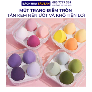 Hộp 4/7 Mút Trang Điểm Tròn Tán Phấn Nước Kem Nền Ướt và khô Tiện Lợi