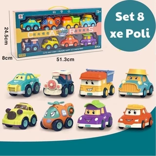 Bộ đồ chơi set 8 xe ô tô poli chạy đà, xe ô tô đồ chơi hoạt hình cho bé