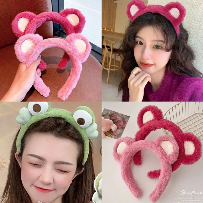Bờm Băng Đô Cài Tóc Hình Tai GẤU Dâu Lotso  Bằng Lông Thời Trang Phong Cách Trẻ Hiện Đại Hàn Quốc
