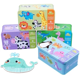 Đồ chơi ghép hình 6 trong 1 hộp sắt cho bé, ghép hình Puzzle phát triển trí tuệ