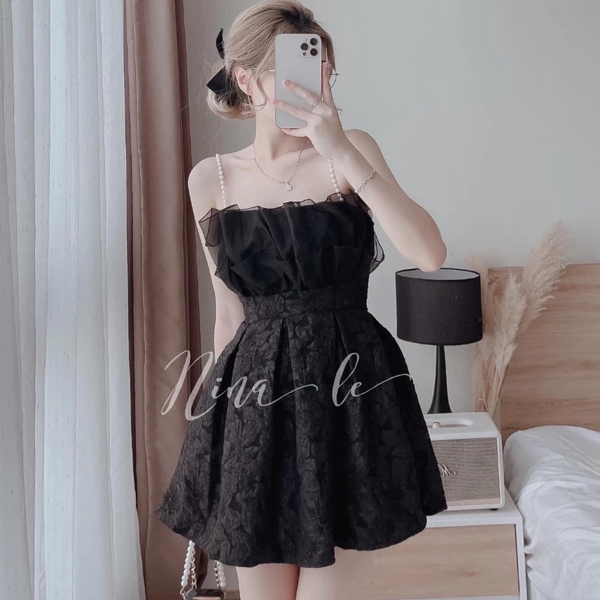 Váy Gấm 2 Dây Ngọc Cao Cấp CAROLL Nữ FREESHIP - Đầm thiết kế xếp ly ngực kiểu dáng Hotgirl Sang Chảnh