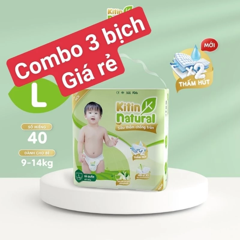 (Combo giá rẻ) Tã bỉm thương hiệu Việt Kitin Natural dán/quần NB56/S50/M44/L40/XL38/XXL36/XXXL34