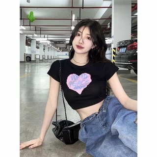 🌺 Áo Croptop in tim💗 siêu xinh, chất thun borip chuẩn đẹp