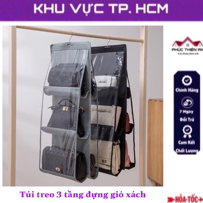 Túi treo đựng giỏ xách, túi sắp xếp đồ 3 tầng 6 ngăn