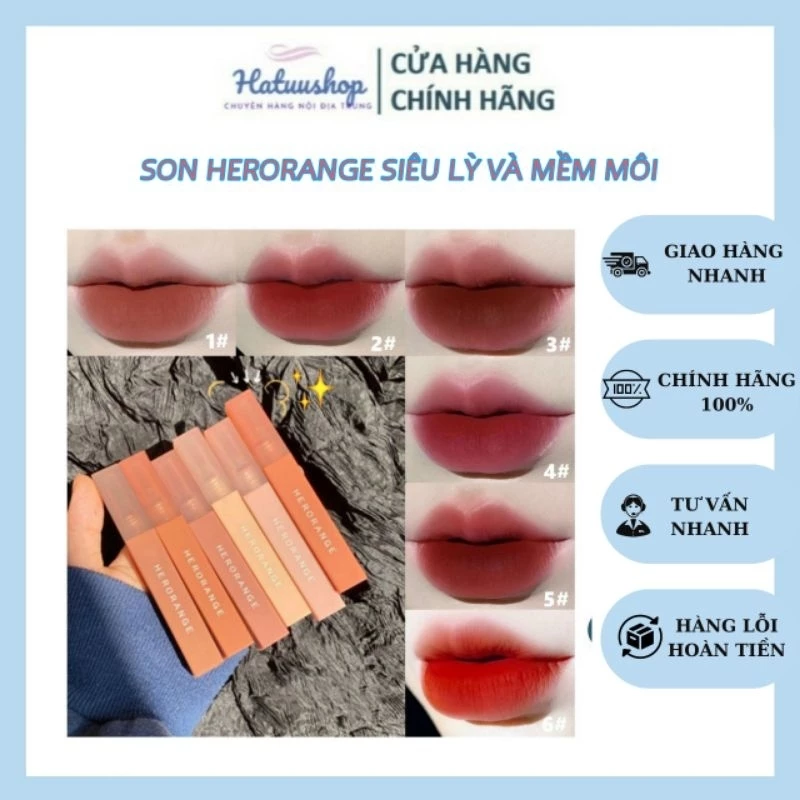 Son Kem Lỳ Herorange Vuông Mềm Mịn Như Nhung  Chống Thấm Nước