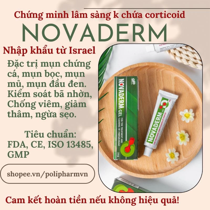 Gel Chấm Mụn Trứng Cá, Kiểm Soát Nhờn Novaderm - Danpharm tuýp 25g Polipharm