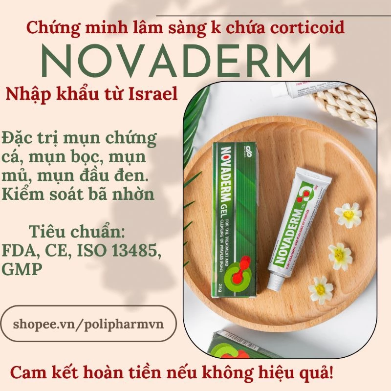 Gel ngừa mụn trứng cá mụn đầu đen giảm thâm kiểm soát nhờn Novaderm Danpharm israel, tuýp 25g Polipharm