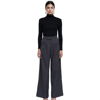 Quần tây nữ xếp ly nhẹ, màu xám, là min - GREY PLEATED TROUSERS