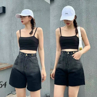 Quần short jean nữ phối màu, đai nút phong cách Hàn Quốc siêu dễ thương (Mã 7101)