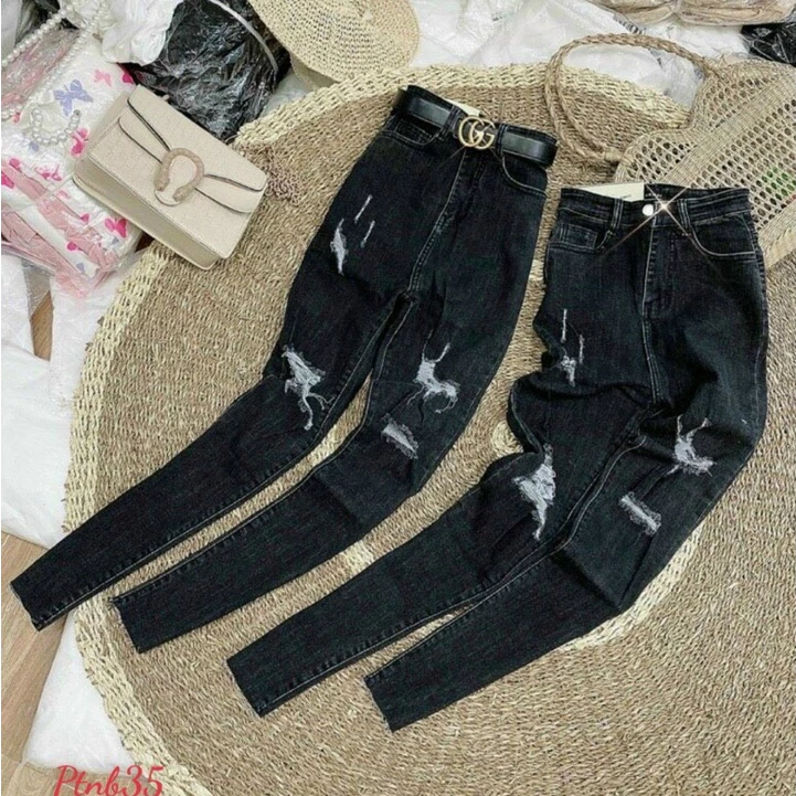 Quần jean nữ co giãn, quần bò lưng cao 9 tấc dáng ôm body cạp cao nhiều mẫu Bi_shop 173 ms505