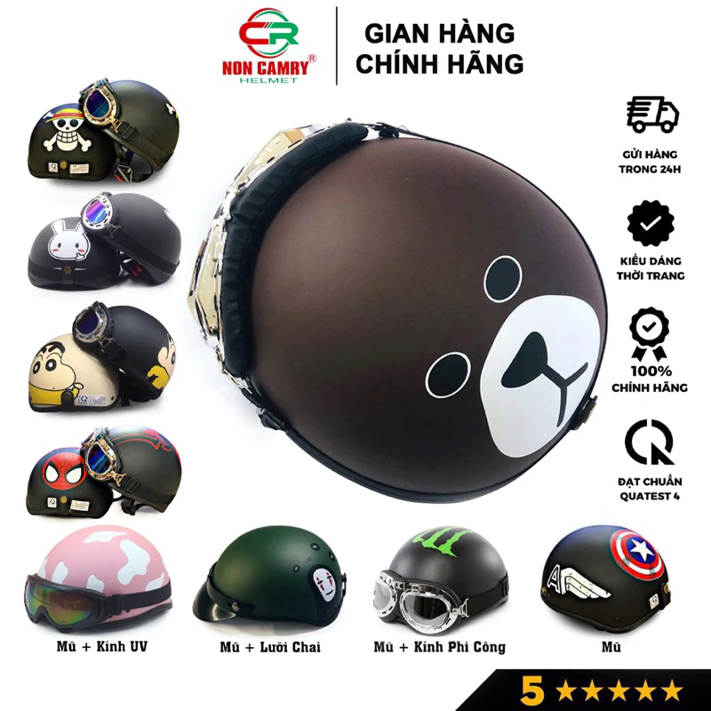 Mũ bảo hiểm nửa đầu CAMRY hình cute size 56-59 cm bảo hành 12 tháng