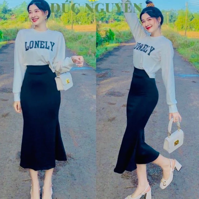 Chân váy đuôi cá dáng dài, váy đuôi cá xòe tôn dáng cực xinh chất vải co giãn dáng Midi xòe Ulzzang