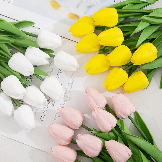 Hoa Giả - Hoa Tulip Lá Thẳng Pu Loại 2 Cao Cấp - Decor Trang Trí Nhà Cửa Lizflower