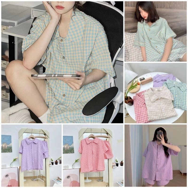 Sét bộ Pyjama Kẻ Phong Cách Hàn Quốc Siêu Hot - ảnh thật trải sàn