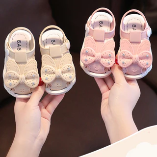 GIÀY SANDAL TẬP ĐI NƠ THỎ, CÔNG CHÚA TÓC NƠ ĐẾ CAO SU MỀM DẺO CHO BÉ