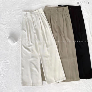 Quần culottes ống rộng suông dài, Quần tây lưng cao 2 cúc chất dày cao cấp