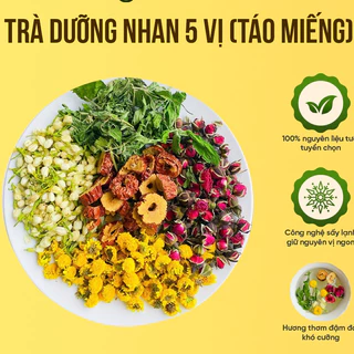 Trà Dưỡng Nhan 5 Vị - trà dưỡng tâm - trà hoa mix (Hoa Cúc, Hoa Hồng,Táo Đỏ, Cỏ ngọt, Hoa Nhài) , đẹp da.