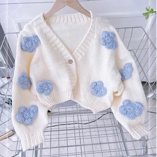 Áo khoác Cardigan len đính Đám mây Nổi dáng croptop