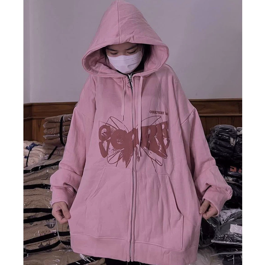 Áo khoác nỉ bông Hoodie full zip chiếc nơ CORRY unisex nam nữ (Ảnh thật/Có sẵn)