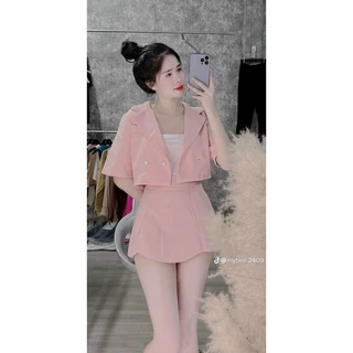 Sét váy 3 món thời trang nữ mặc đi chơi chất cotton lạnh áo vest croptop kèm lót mix váy chữ A