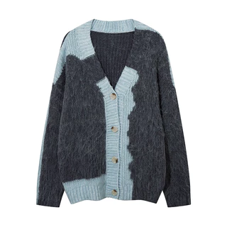 Áo len Cardigan Lông Xám Xanh Unisex