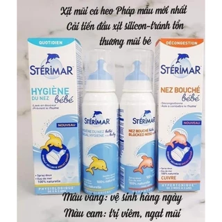 Xịt muối biển Sterimar Pháp (100ml) cá heo vàng và cá heo cam vệ sinh mũi cho bé