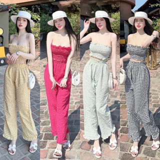 RẺ VÔ ĐỊCH Set đồ nữ áo ống croptop nhún kèm quần dài _6 Màu Hót