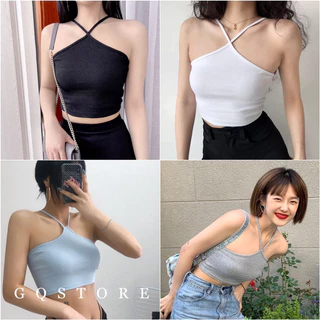 Áo Croptop Cổ Yếm Nữ Kiểu Cột 2 Dây Ôm Body Gân Tăm B05