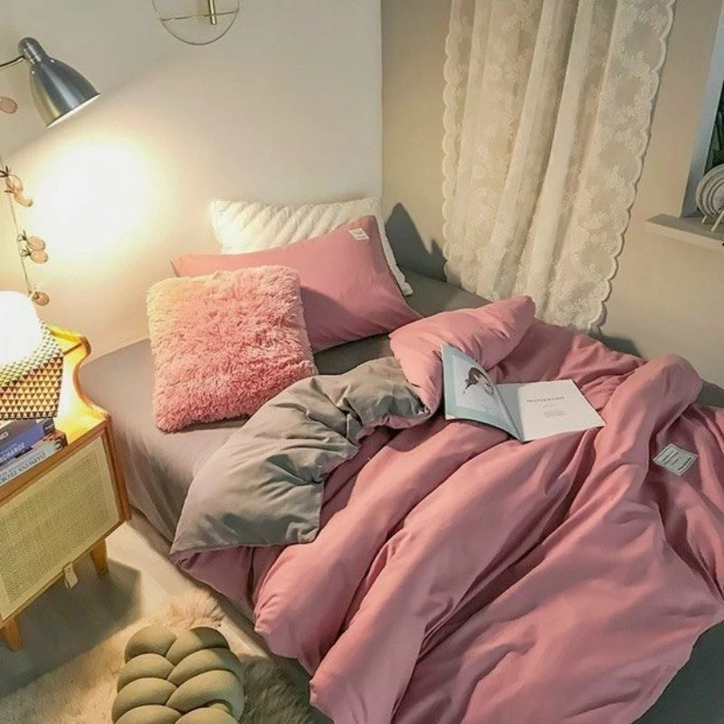 Trọn Bộ Vỏ Chăn Ga Gối Cotton Tici Hàn Quốc  chuyên dùng cho khách sạn homstay ( Phối màu như hình)