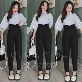 [Sale 50%]Quần baggy nữ lưng siêu cao tôn dáng, quần vải nữ tuyết mưa đơn giản mặc đi học đi làm bao chất mã 378