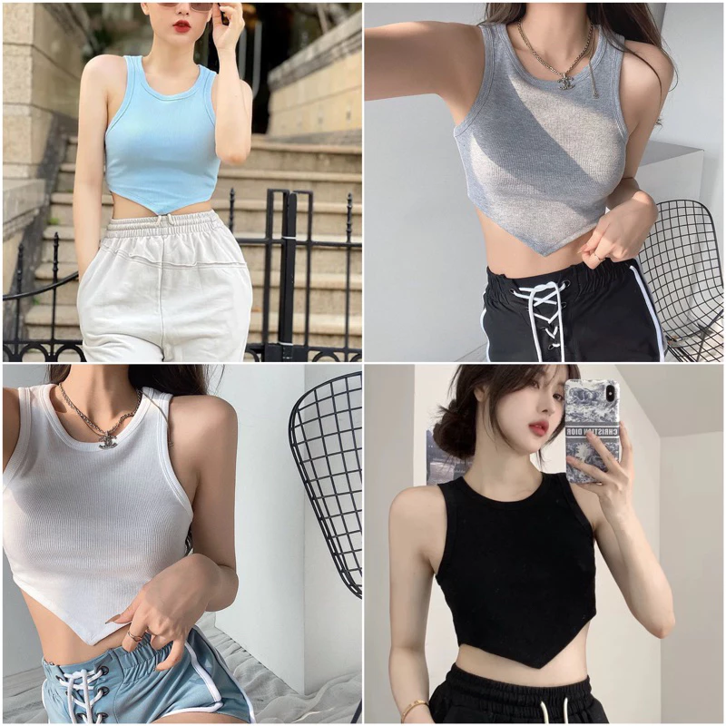 Áo Ba Lỗ Nữ Croptop Vạt Nhọn Ôm Body Chất Thun Gân Tăm B03