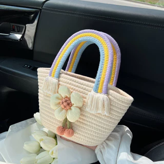 Túi cói vintage mini đẹp cầm tay đi biển đi chơi du lịch xinh xắn phong cách hàn quốc
