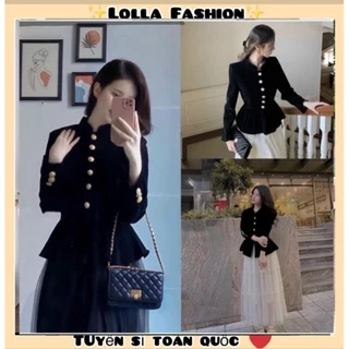 (Hàng shop): Áo sơ mi nhung pepum cổ tàu cúc đồng tiểu thư Lolla_Fashion