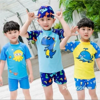 Set Bộ bơi bé trai kèm mũ 3 chi tiết họa tiết cá mập chất dày dặn bền đẹp