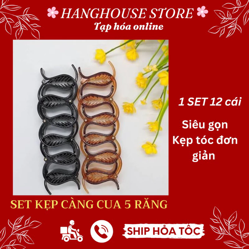 Set 12 kẹp tóc càng cua 5 răng